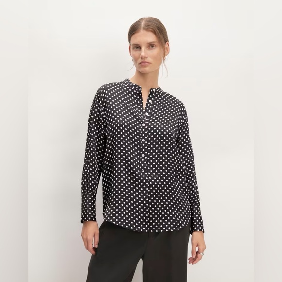 Everlane Tops - 🖤EVERLANE HAMMERED SATIN POPOVER SHIRT BLACK BONE POLKA DOT 8